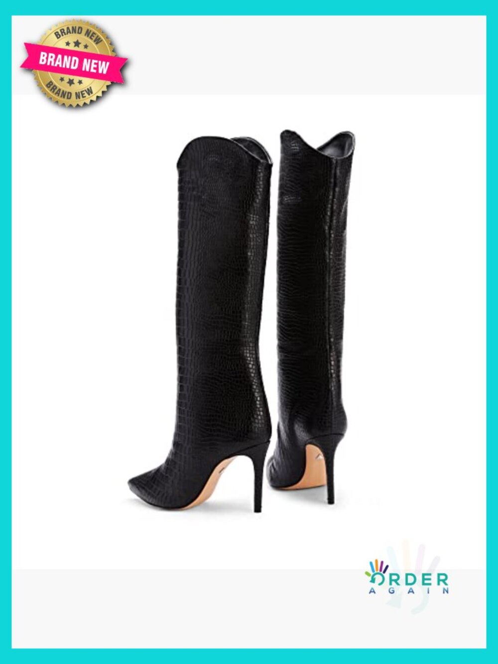 Leather Mid-Calf Stiletto Boots Dressy Cushioned Insole Women's Boots - Picture 4 of 6